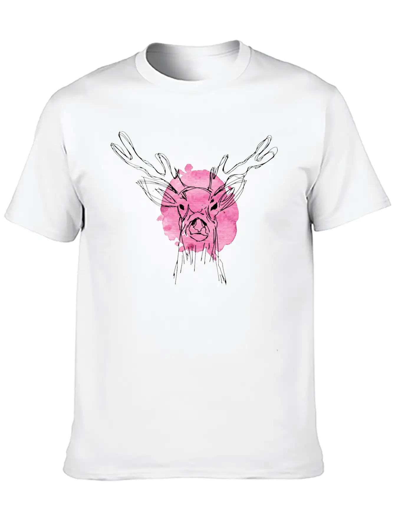 Cute Hand Drawn Deer With Pink Color Slpash Breathable Graphic T-Shirt – Perfect For Casual Days