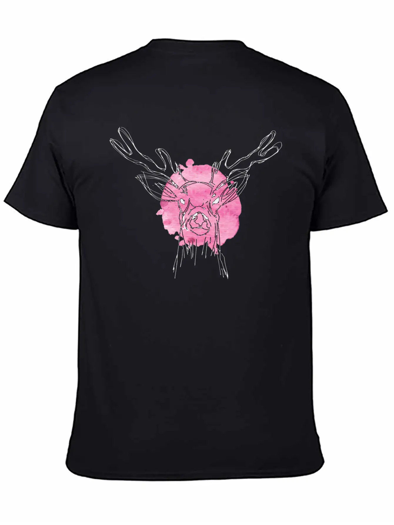 Cute Hand Drawn Deer With Pink Color Slpash Breathable Graphic T-Shirt – Perfect For Casual Days