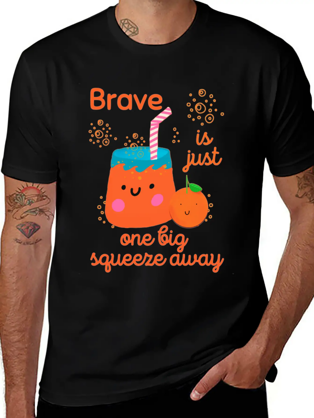 Cute Kawaii Orange Juice Bravery Unisex Short Sleeve Soft Cotton T-Shirt – Casual Everyday Wear