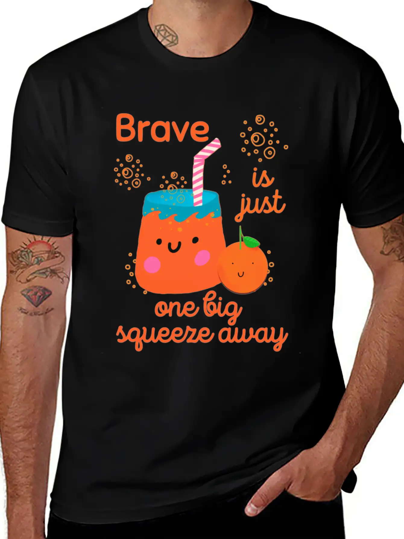Cute Kawaii Orange Juice Bravery Unisex Short Sleeve Soft Cotton T-Shirt – Casual Everyday Wear