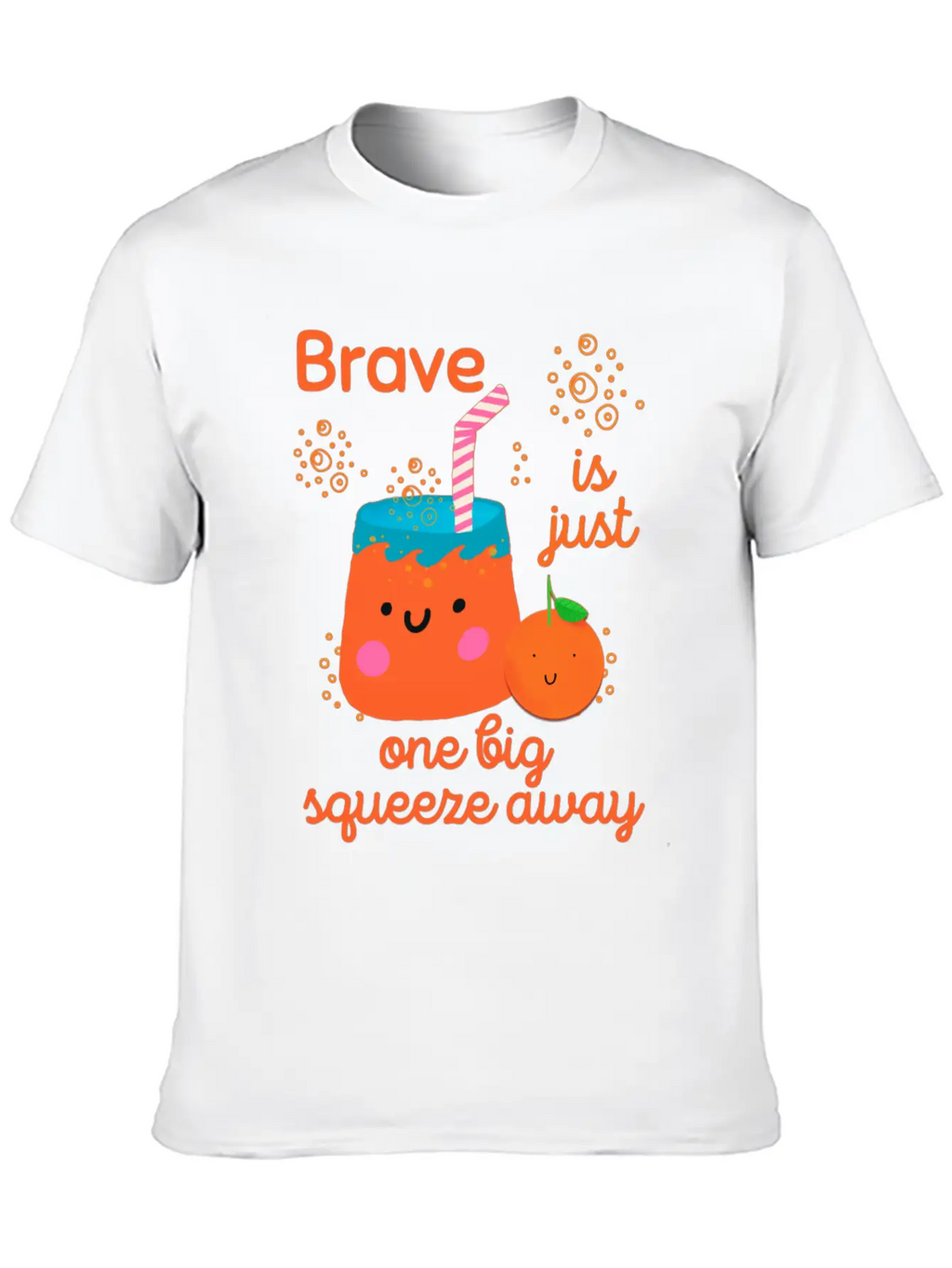 Cute Kawaii Orange Juice Bravery Unisex Short Sleeve Soft Cotton T-Shirt – Casual Everyday Wear