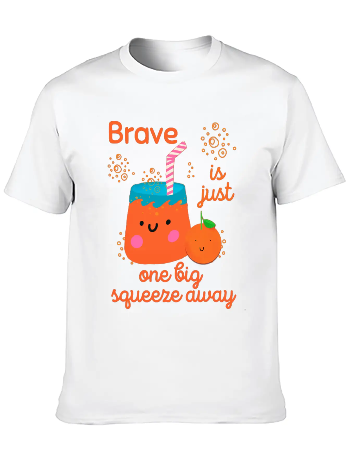 Cute Kawaii Orange Juice Bravery Unisex Short Sleeve Soft Cotton T-Shirt – Casual Everyday Wear