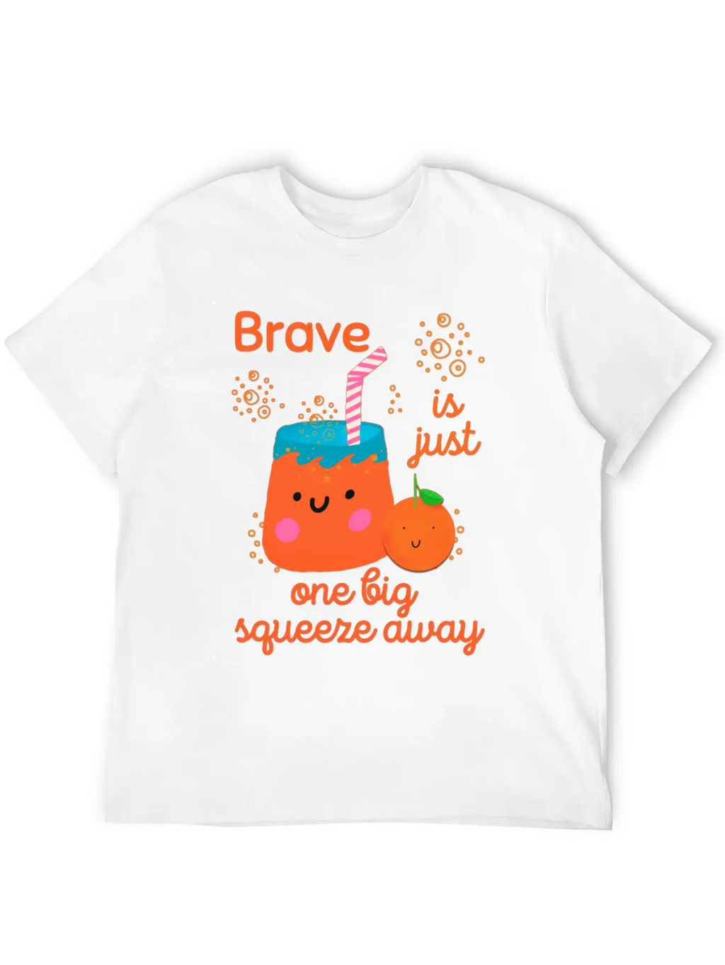 Cute Kawaii Orange Juice Bravery Unisex Short Sleeve Soft Cotton T-Shirt – Casual Everyday Wear