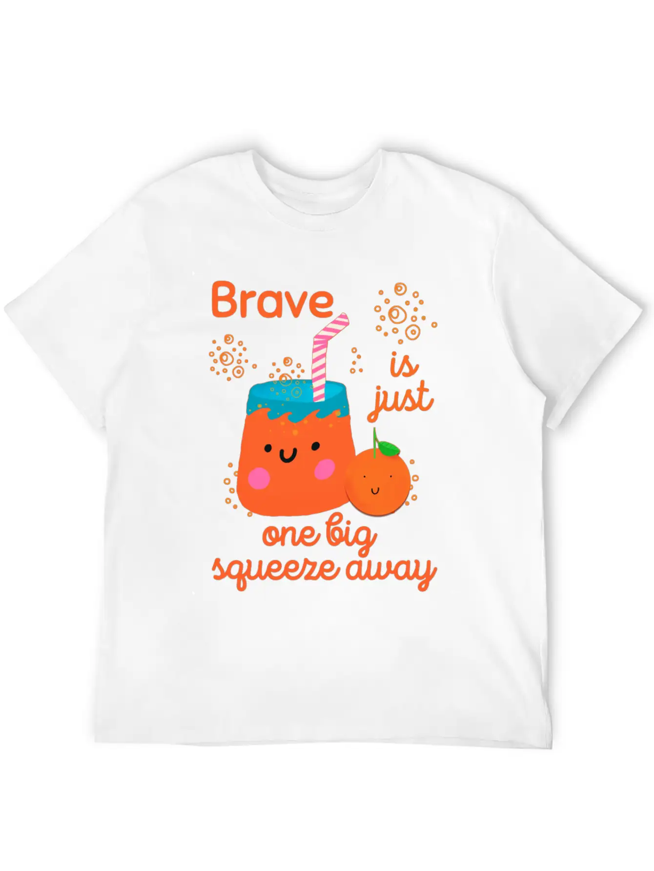 Cute Kawaii Orange Juice Bravery Unisex Short Sleeve Soft Cotton T-Shirt – Casual Everyday Wear