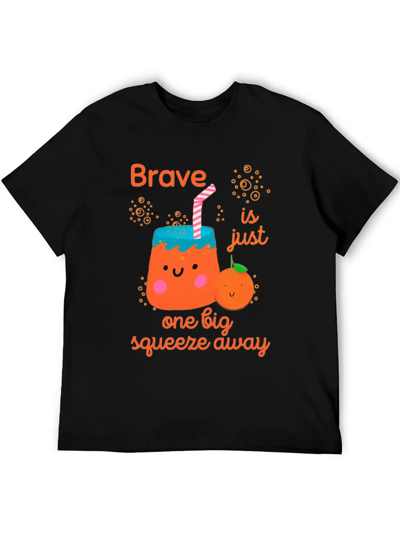 Cute Kawaii Orange Juice Bravery Unisex Short Sleeve Soft Cotton T-Shirt – Casual Everyday Wear