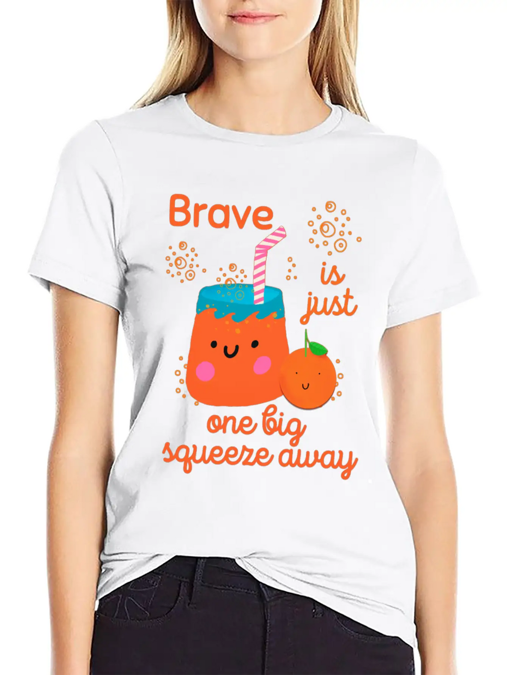Cute Kawaii Orange Juice Bravery Unisex Short Sleeve Soft Cotton T-Shirt – Casual Everyday Wear