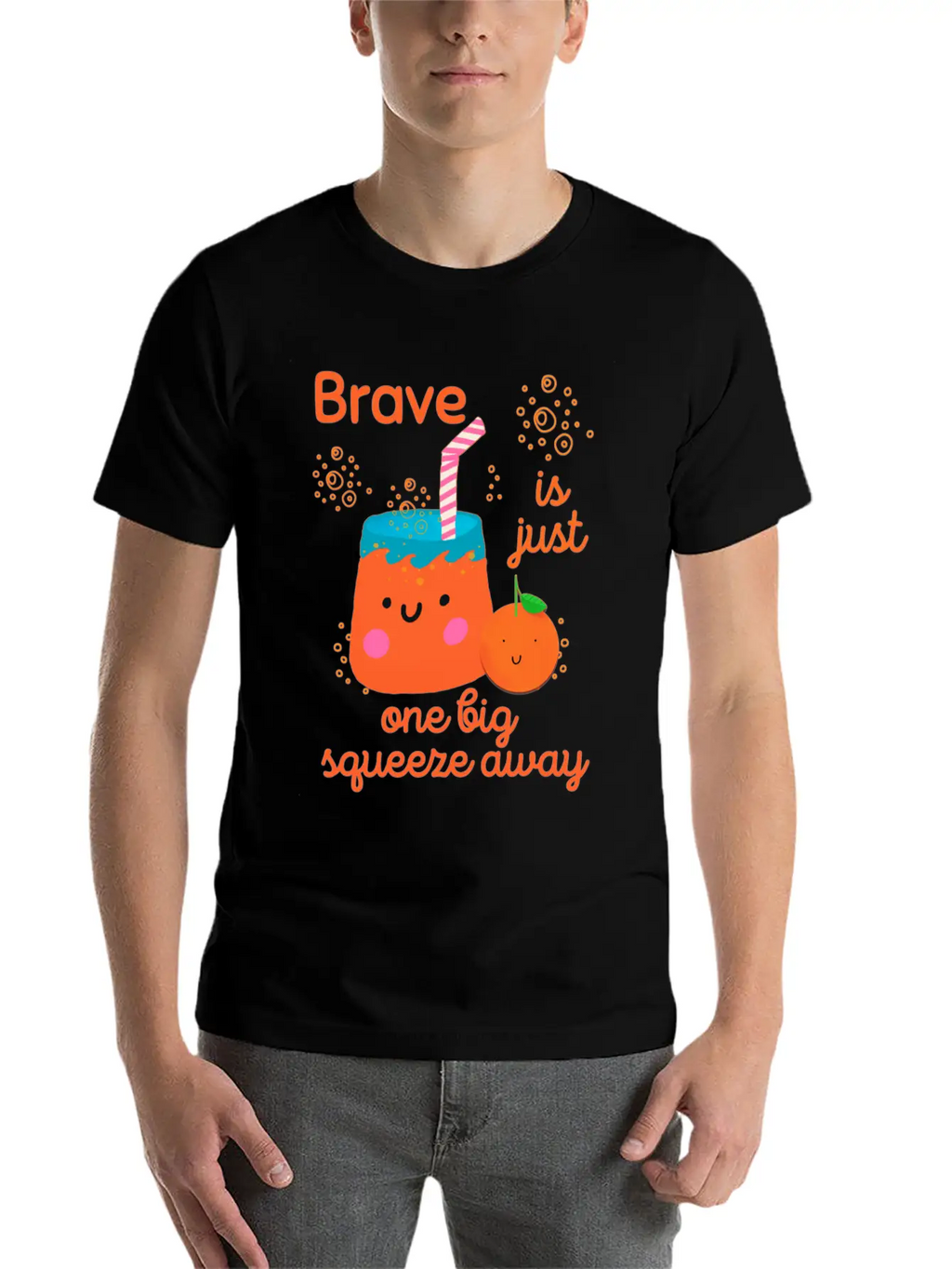 Cute Kawaii Orange Juice Bravery Unisex Short Sleeve Soft Cotton T-Shirt – Casual Everyday Wear