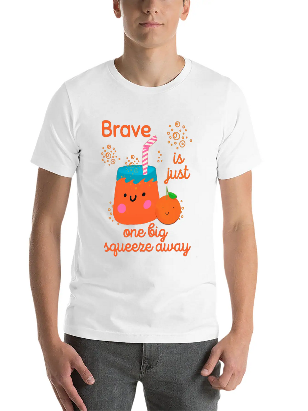 Cute Kawaii Orange Juice Bravery Unisex Short Sleeve Soft Cotton T-Shirt – Casual Everyday Wear