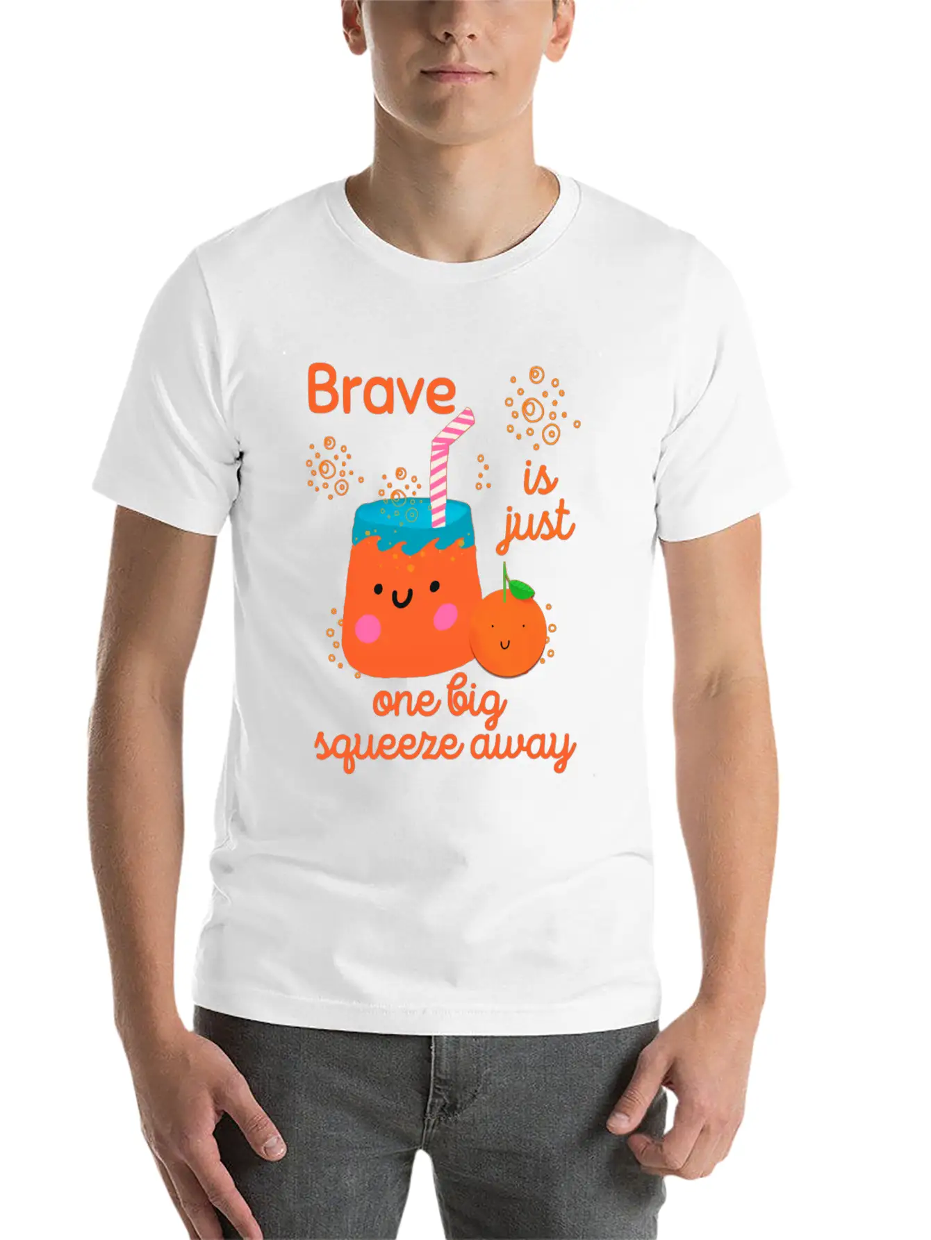 Cute Kawaii Orange Juice Bravery Unisex Short Sleeve Soft Cotton T-Shirt – Casual Everyday Wear