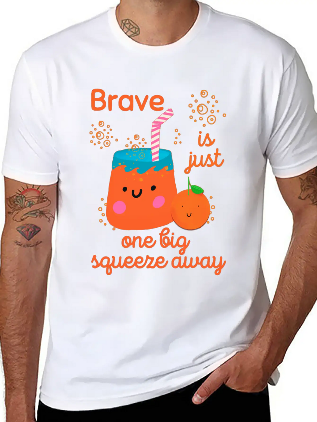 Cute Kawaii Orange Juice Bravery Unisex Short Sleeve Soft Cotton T-Shirt – Casual Everyday Wear