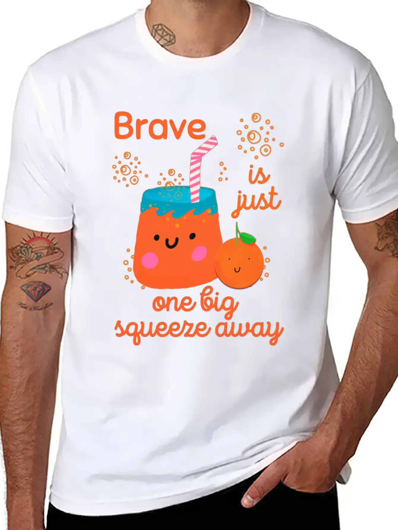 Cute Kawaii Orange Juice Bravery Unisex Short Sleeve Soft Cotton T-Shirt – Casual Everyday Wear