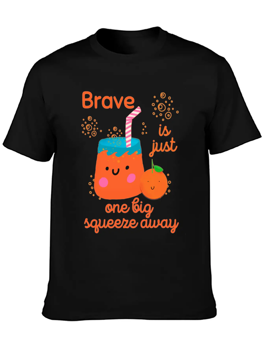Cute Kawaii Orange Juice Bravery Unisex Short Sleeve Soft Cotton T-Shirt – Casual Everyday Wear