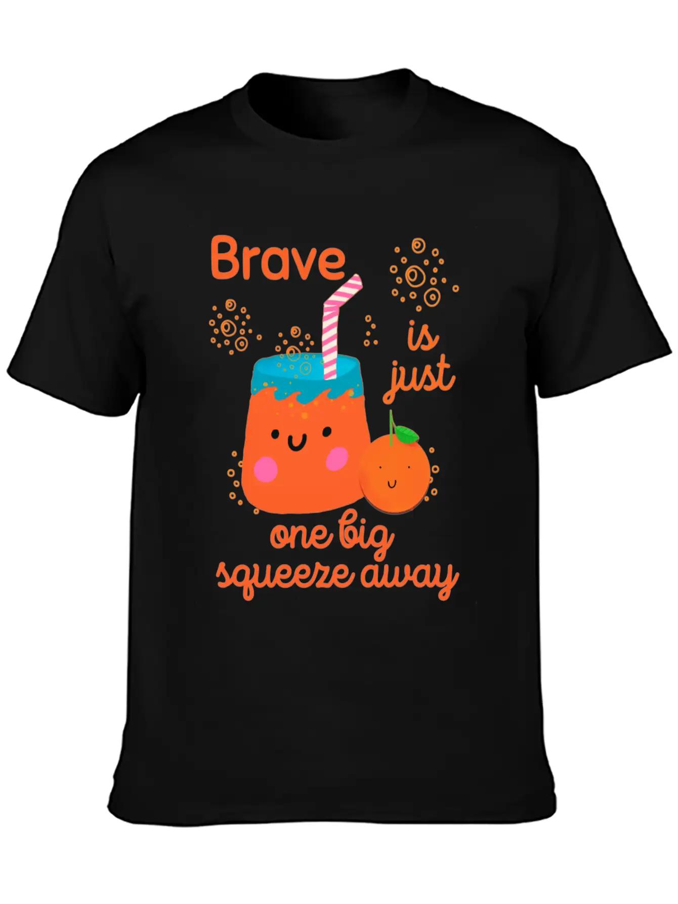 Cute Kawaii Orange Juice Bravery Unisex Short Sleeve Soft Cotton T-Shirt – Casual Everyday Wear