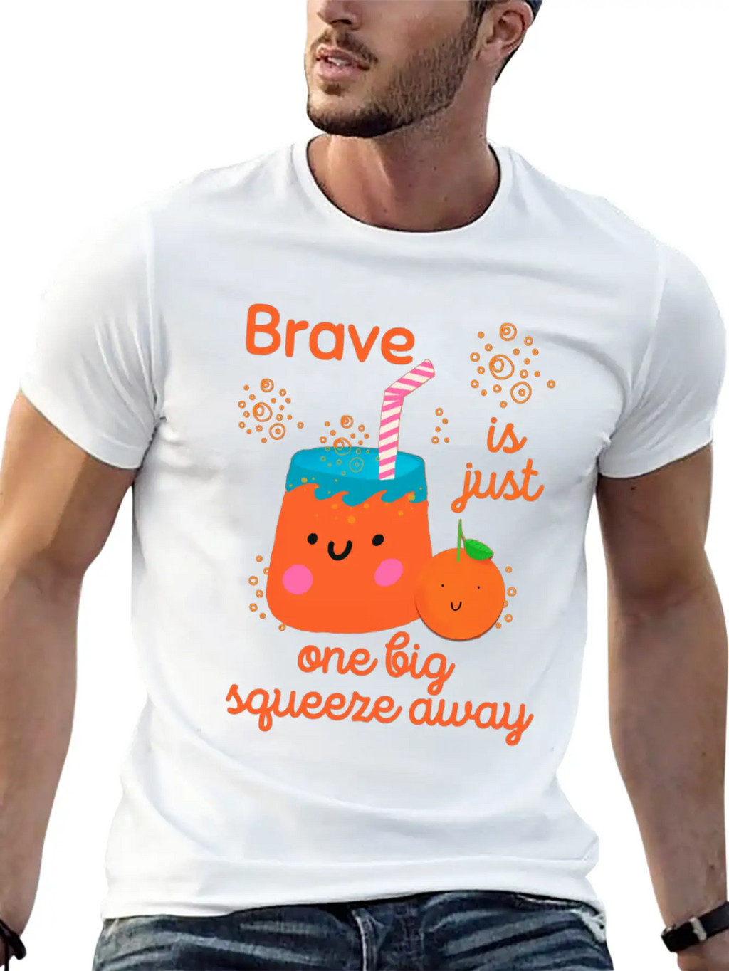 Cute Kawaii Orange Juice Bravery Unisex Short Sleeve Soft Cotton T-Shirt – Casual Everyday Wear
