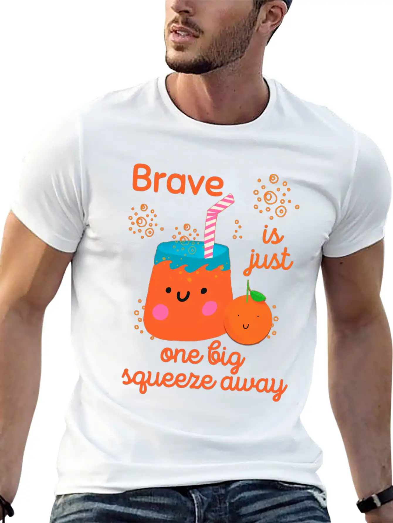 Cute Kawaii Orange Juice Bravery Unisex Short Sleeve Soft Cotton T-Shirt – Casual Everyday Wear