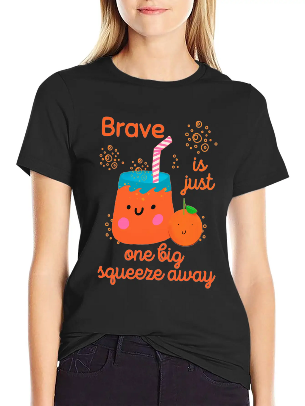 Cute Kawaii Orange Juice Bravery Unisex Short Sleeve Soft Cotton T-Shirt – Casual Everyday Wear