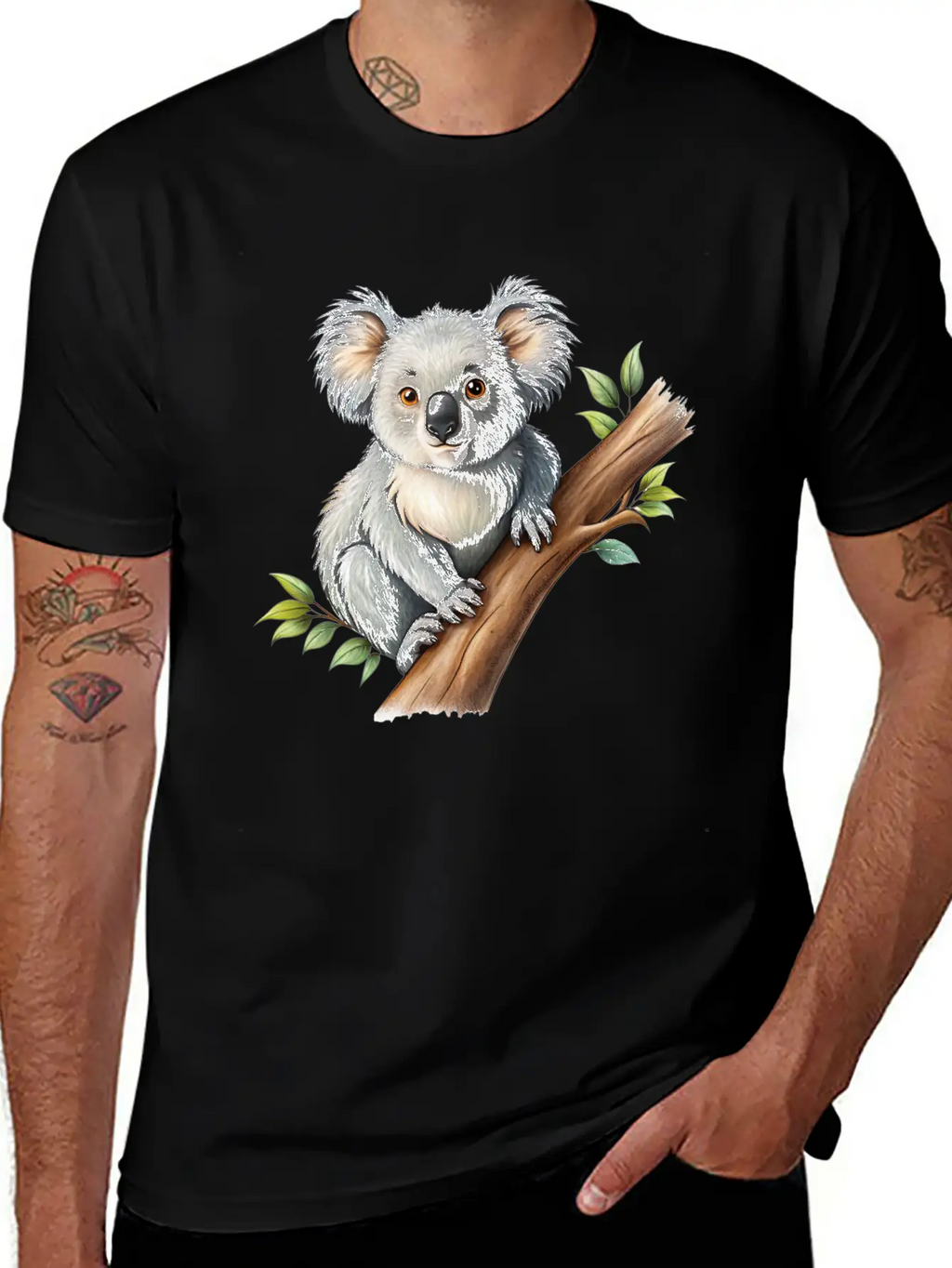 Cute Koala On A Tree Branch Vector Illustration Unisex Casual T-Shirt – Clean Design For Daily Comfort