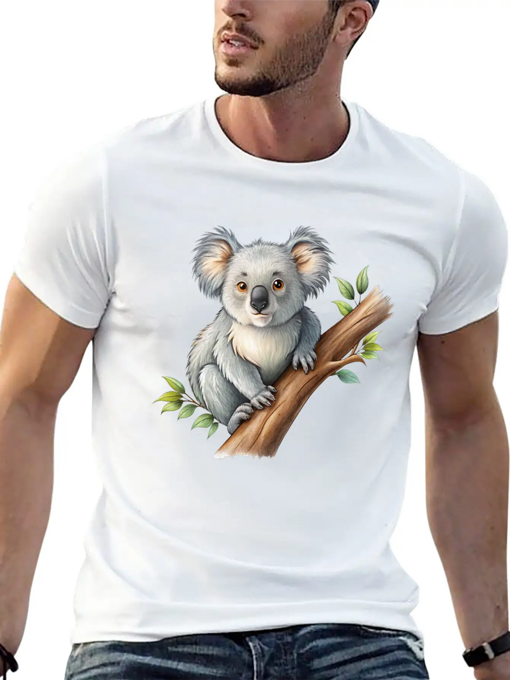 Cute Koala On A Tree Branch Vector Illustration Unisex Casual T-Shirt – Clean Design For Daily Comfort