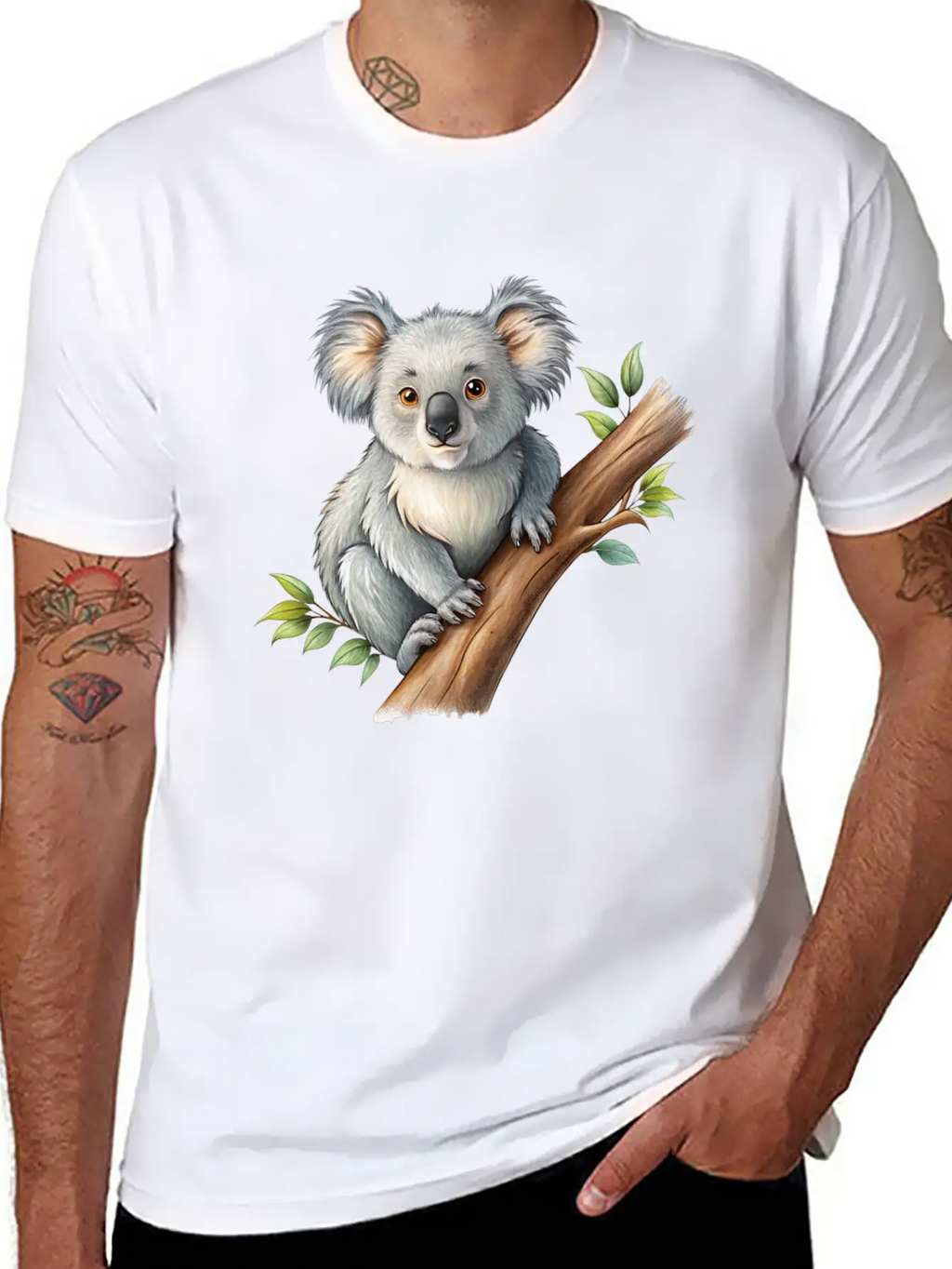 Cute Koala On A Tree Branch Vector Illustration Unisex Casual T-Shirt – Clean Design For Daily Comfort