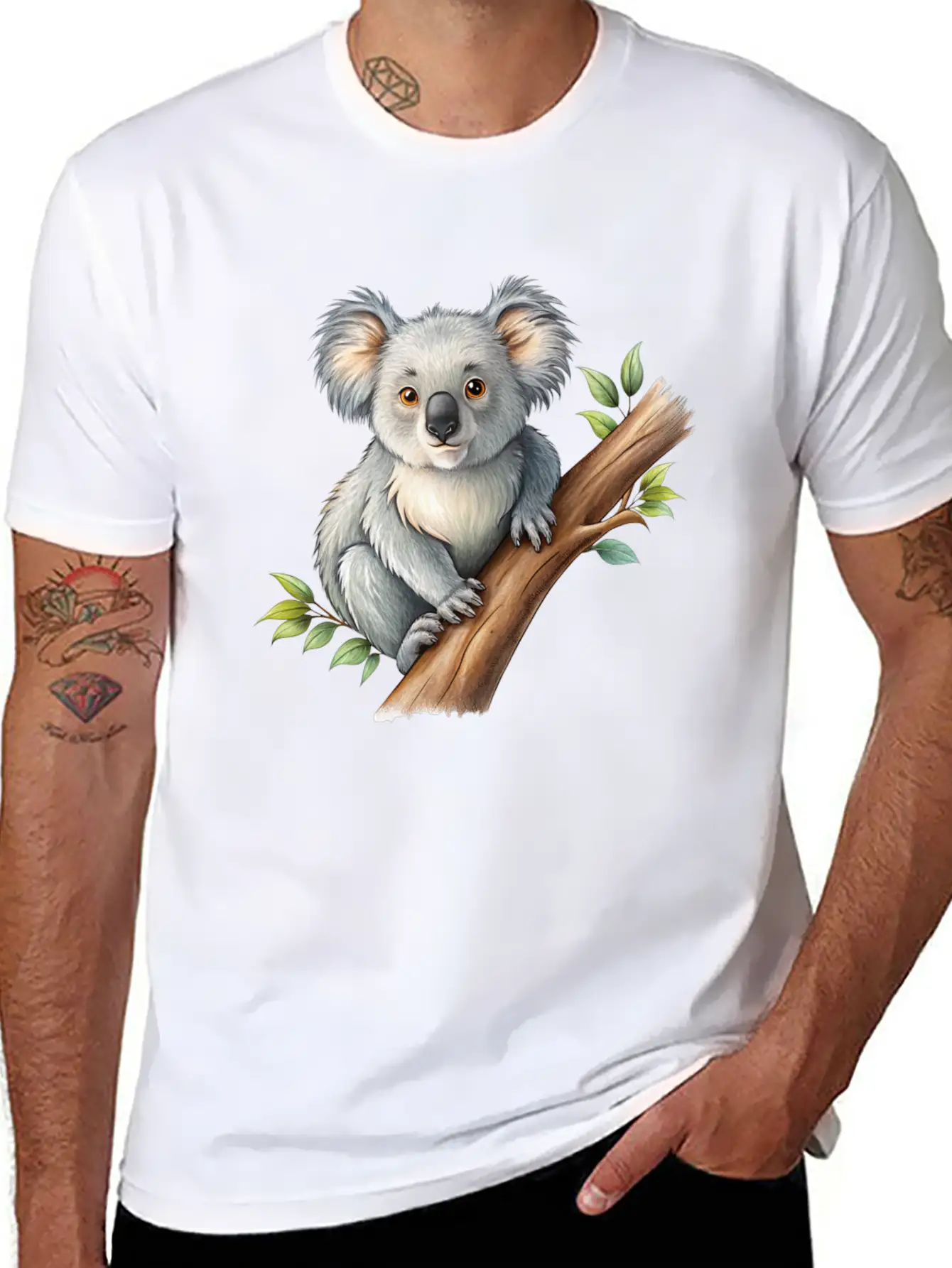 Cute Koala On A Tree Branch Vector Illustration Unisex Casual T-Shirt – Clean Design For Daily Comfort