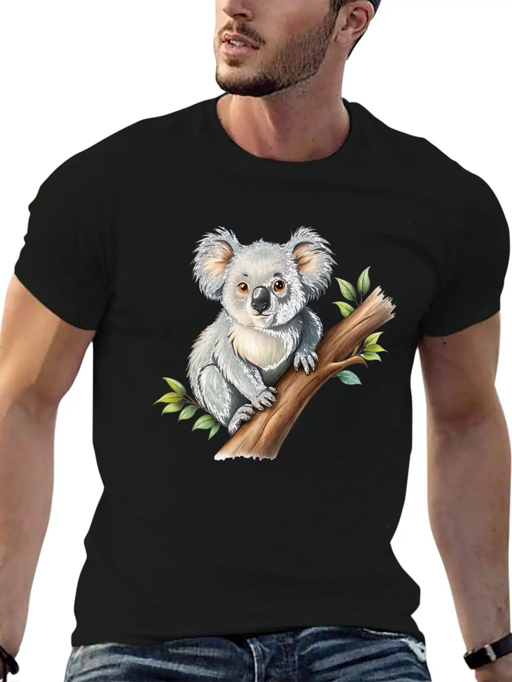 Cute Koala On A Tree Branch Vector Illustration Unisex Casual T-Shirt – Clean Design For Daily Comfort