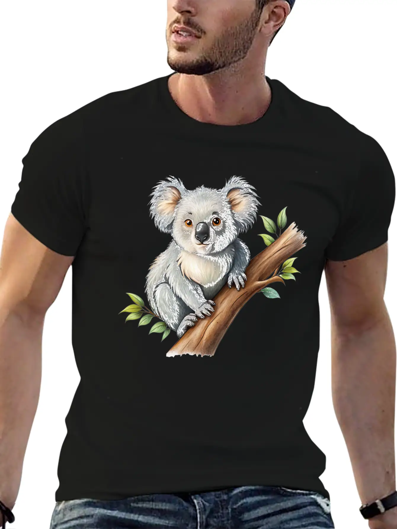Cute Koala On A Tree Branch Vector Illustration Unisex Casual T-Shirt – Clean Design For Daily Comfort