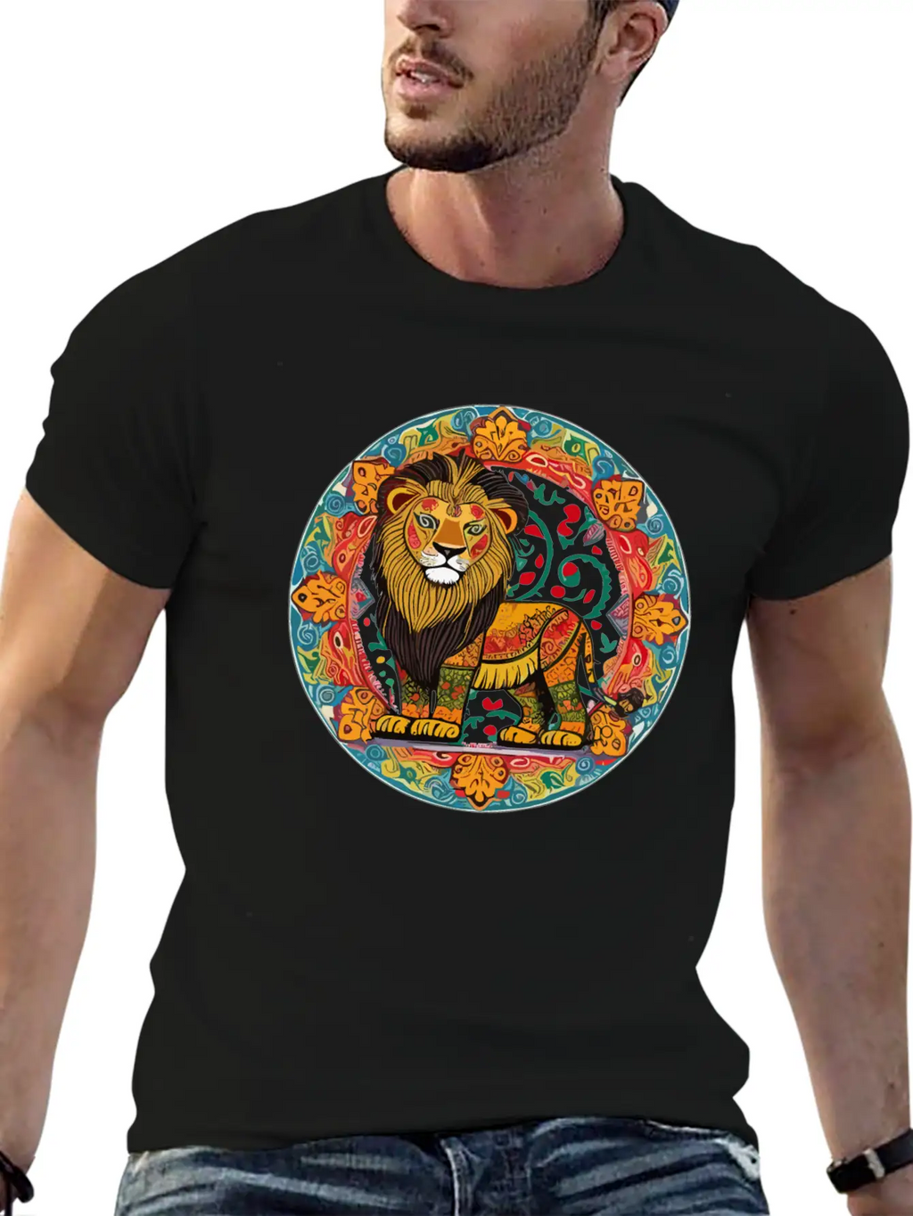 Cute Lion In Alebrijes Frame Unisex Casual T-Shirt – Clean Design For Daily Comfort