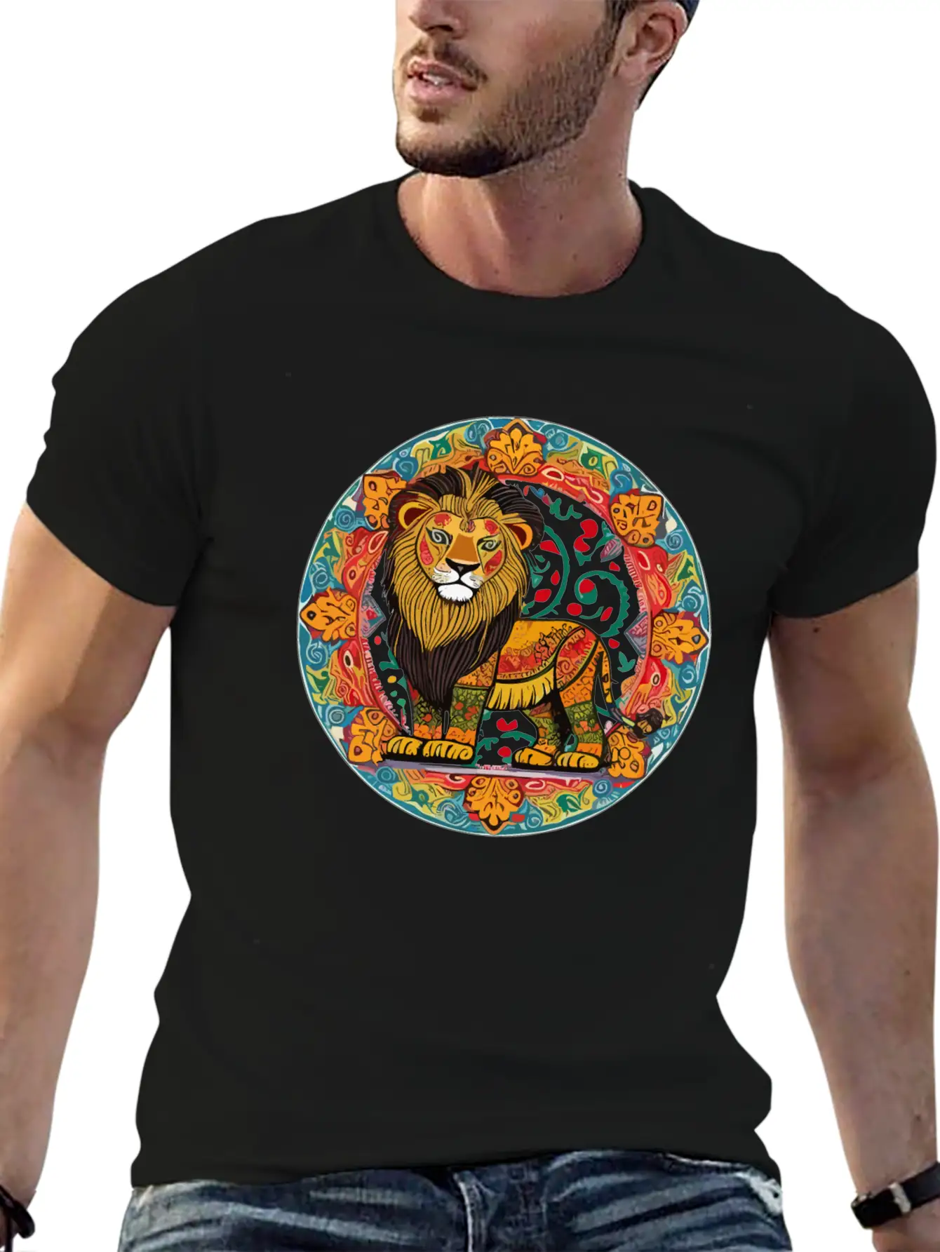 Cute Lion In Alebrijes Frame Unisex Casual T-Shirt – Clean Design For Daily Comfort