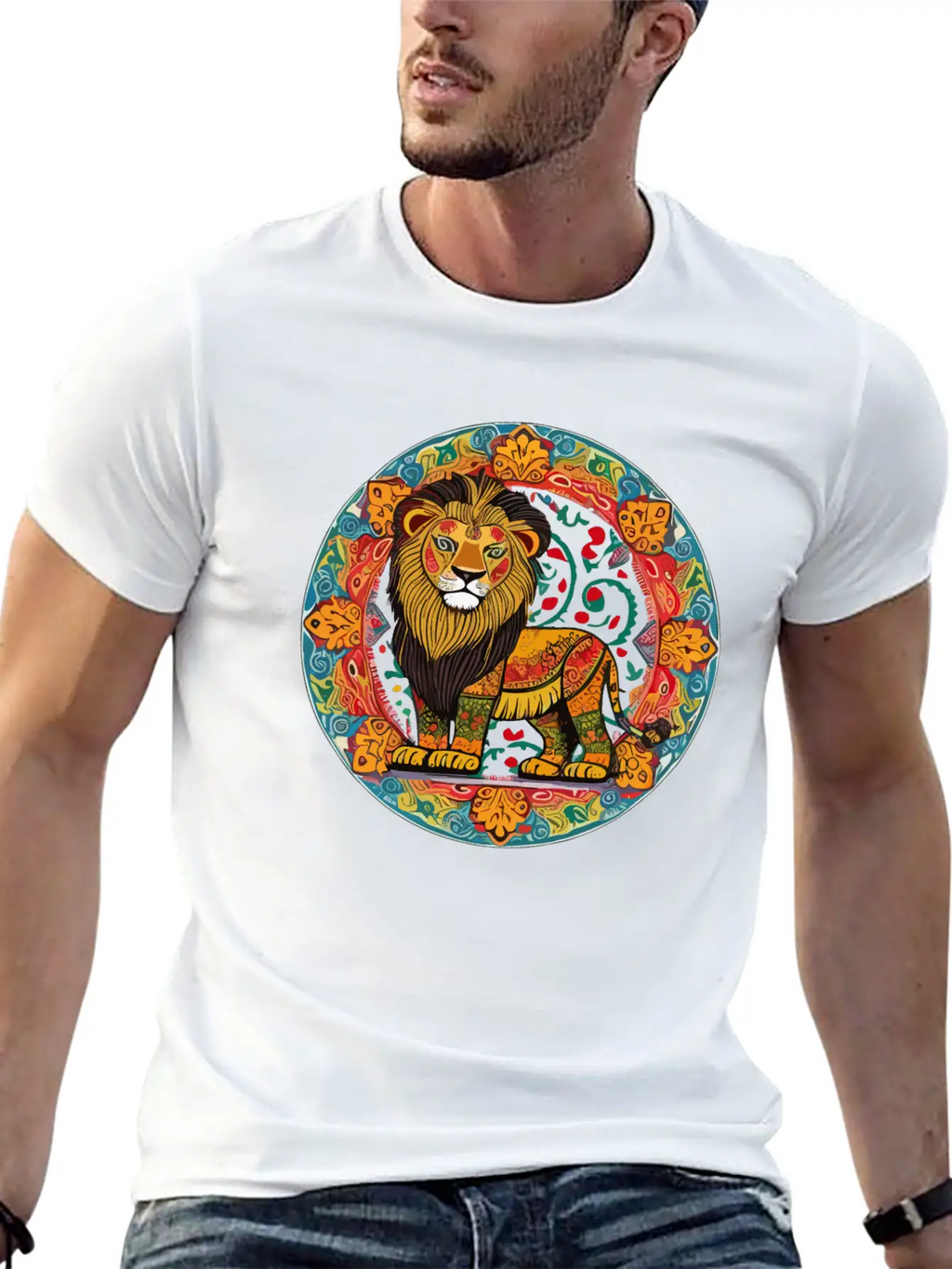 Cute Lion In Alebrijes Frame Unisex Casual T-Shirt – Clean Design For Daily Comfort