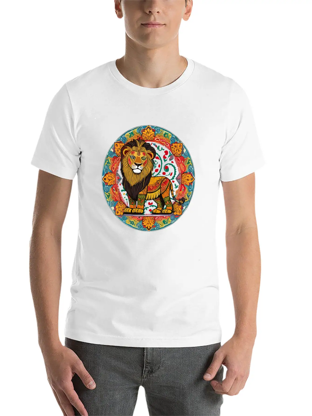 Cute Lion In Alebrijes Frame Unisex Casual T-Shirt – Clean Design For Daily Comfort