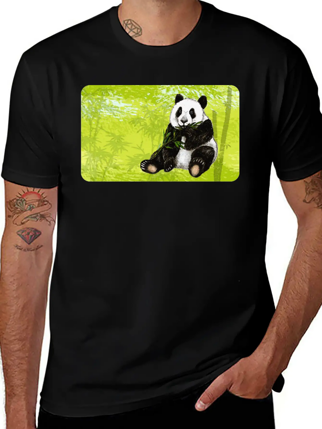Cute Panda Bear With Bamboo - Design For Kids Classic Fit Graphic Tee For Daily Comfort – Unisex Cotton Shirt
