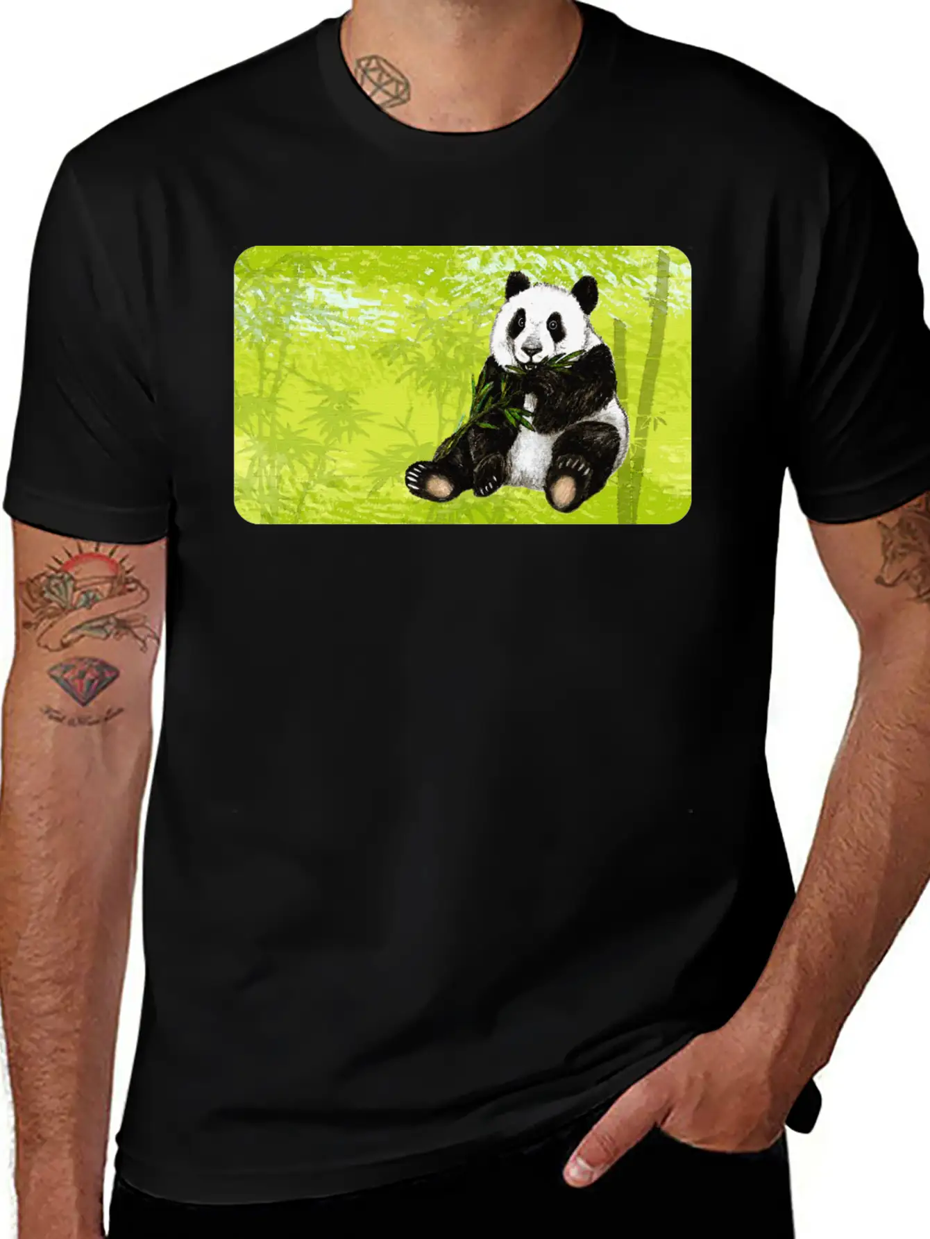 Cute Panda Bear With Bamboo - Design For Kids Classic Fit Graphic Tee For Daily Comfort – Unisex Cotton Shirt