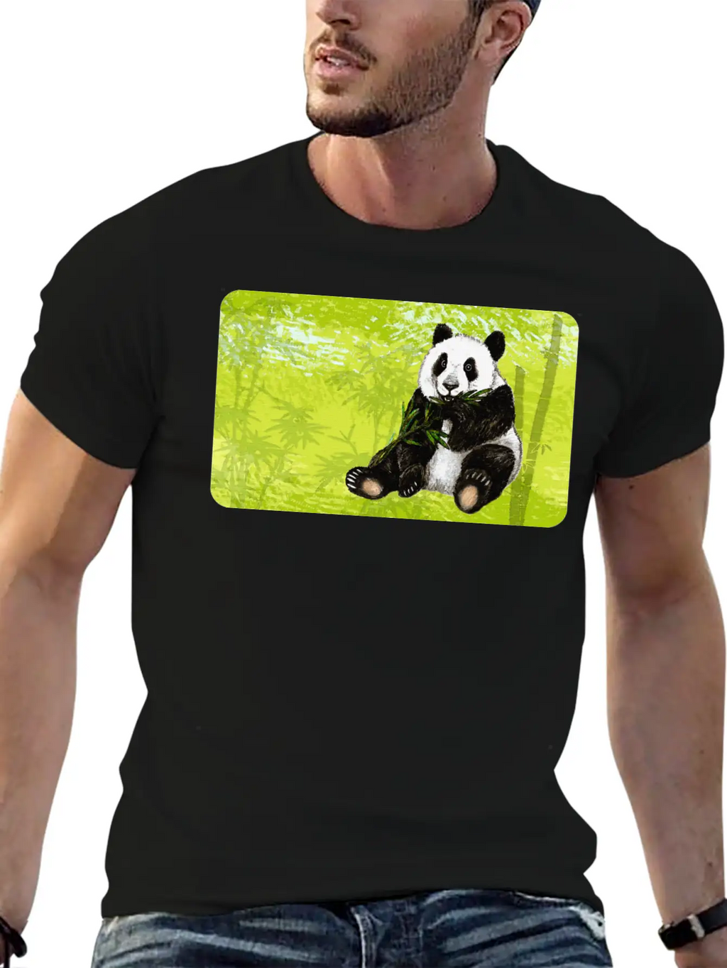 Cute Panda Bear With Bamboo - Design For Kids Classic Fit Graphic Tee For Daily Comfort – Unisex Cotton Shirt