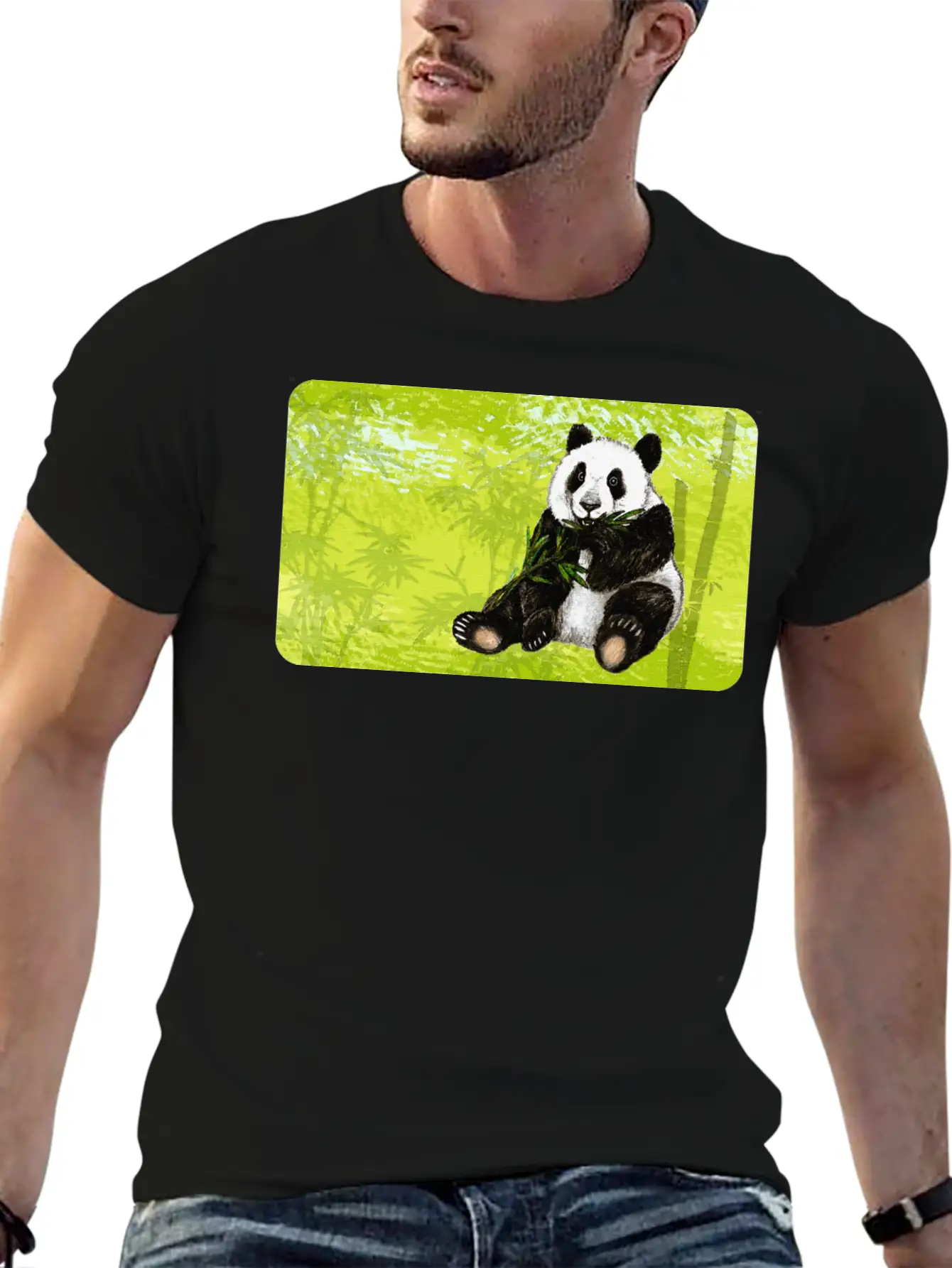 Cute Panda Bear With Bamboo - Design For Kids Classic Fit Graphic Tee For Daily Comfort – Unisex Cotton Shirt