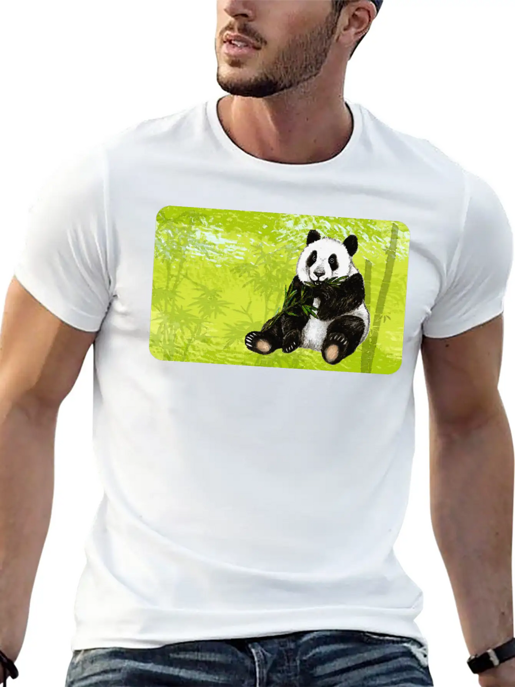 Cute Panda Bear With Bamboo - Design For Kids Classic Fit Graphic Tee For Daily Comfort – Unisex Cotton Shirt