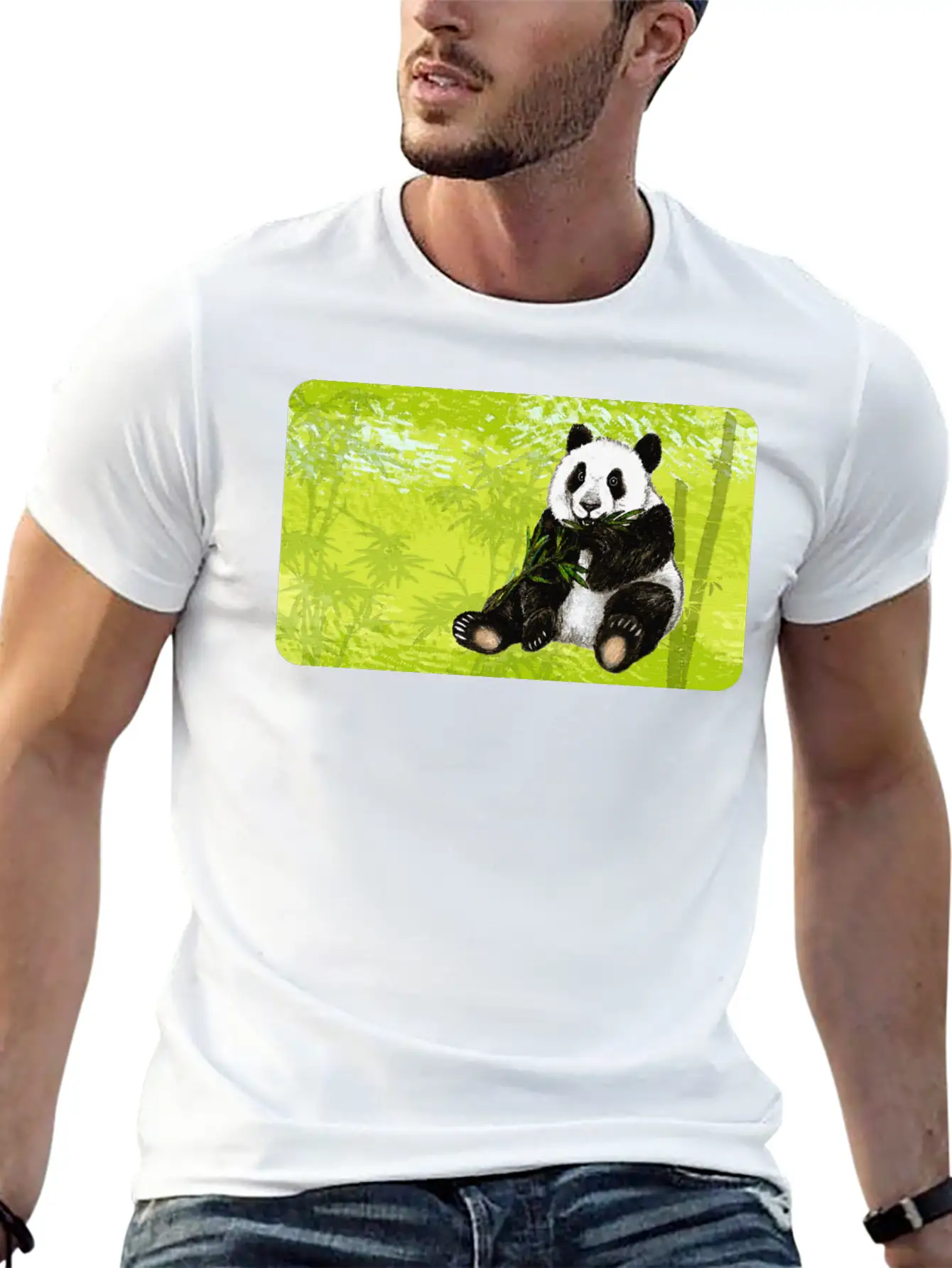 Cute Panda Bear With Bamboo - Design For Kids Classic Fit Graphic Tee For Daily Comfort – Unisex Cotton Shirt