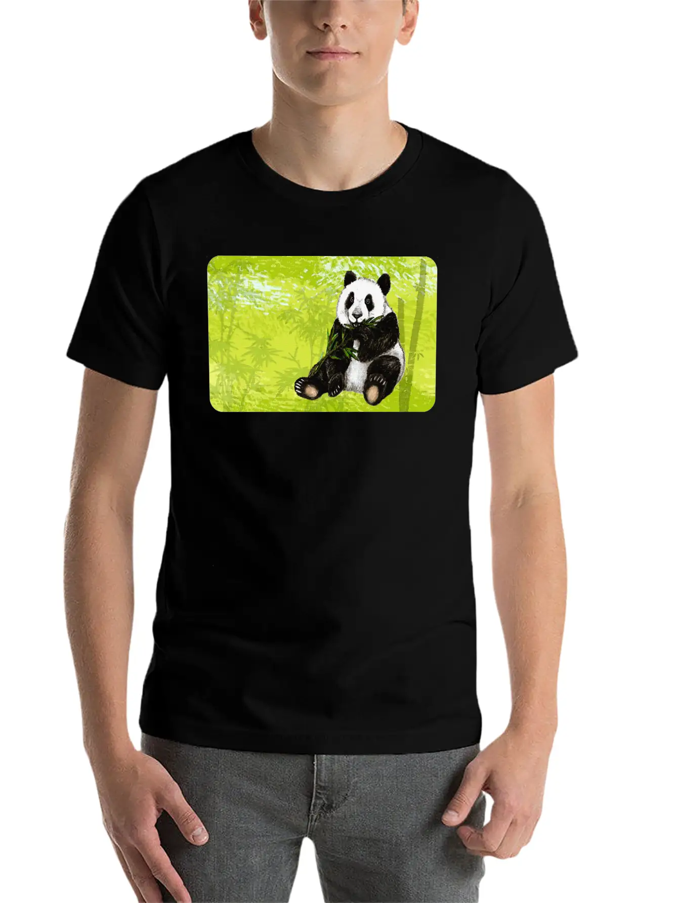 Cute Panda Bear With Bamboo - Design For Kids Classic Fit Graphic Tee For Daily Comfort – Unisex Cotton Shirt