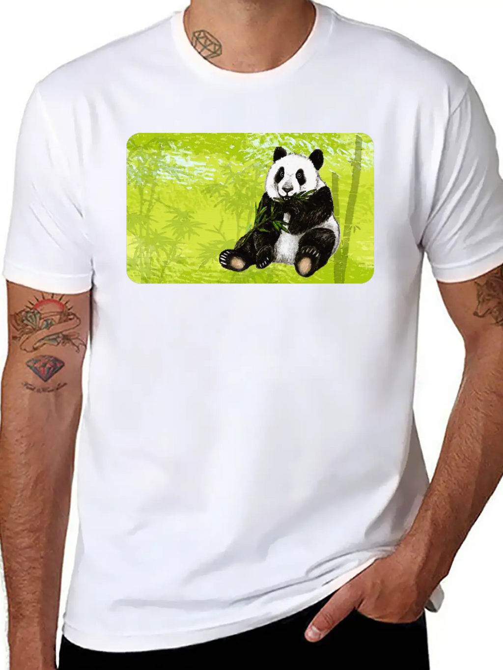 Cute Panda Bear With Bamboo - Design For Kids Classic Fit Graphic Tee For Daily Comfort – Unisex Cotton Shirt