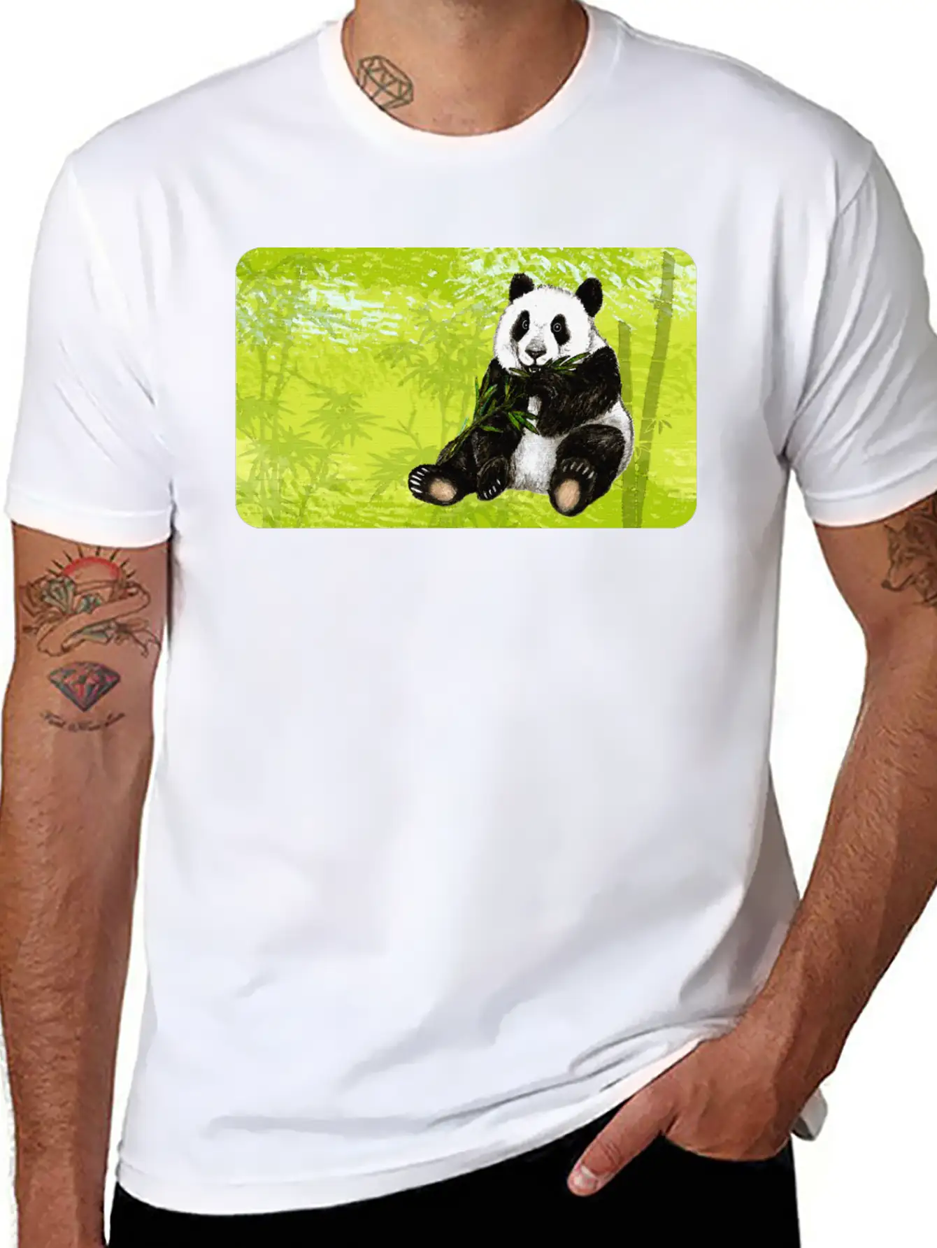 Cute Panda Bear With Bamboo - Design For Kids Classic Fit Graphic Tee For Daily Comfort – Unisex Cotton Shirt