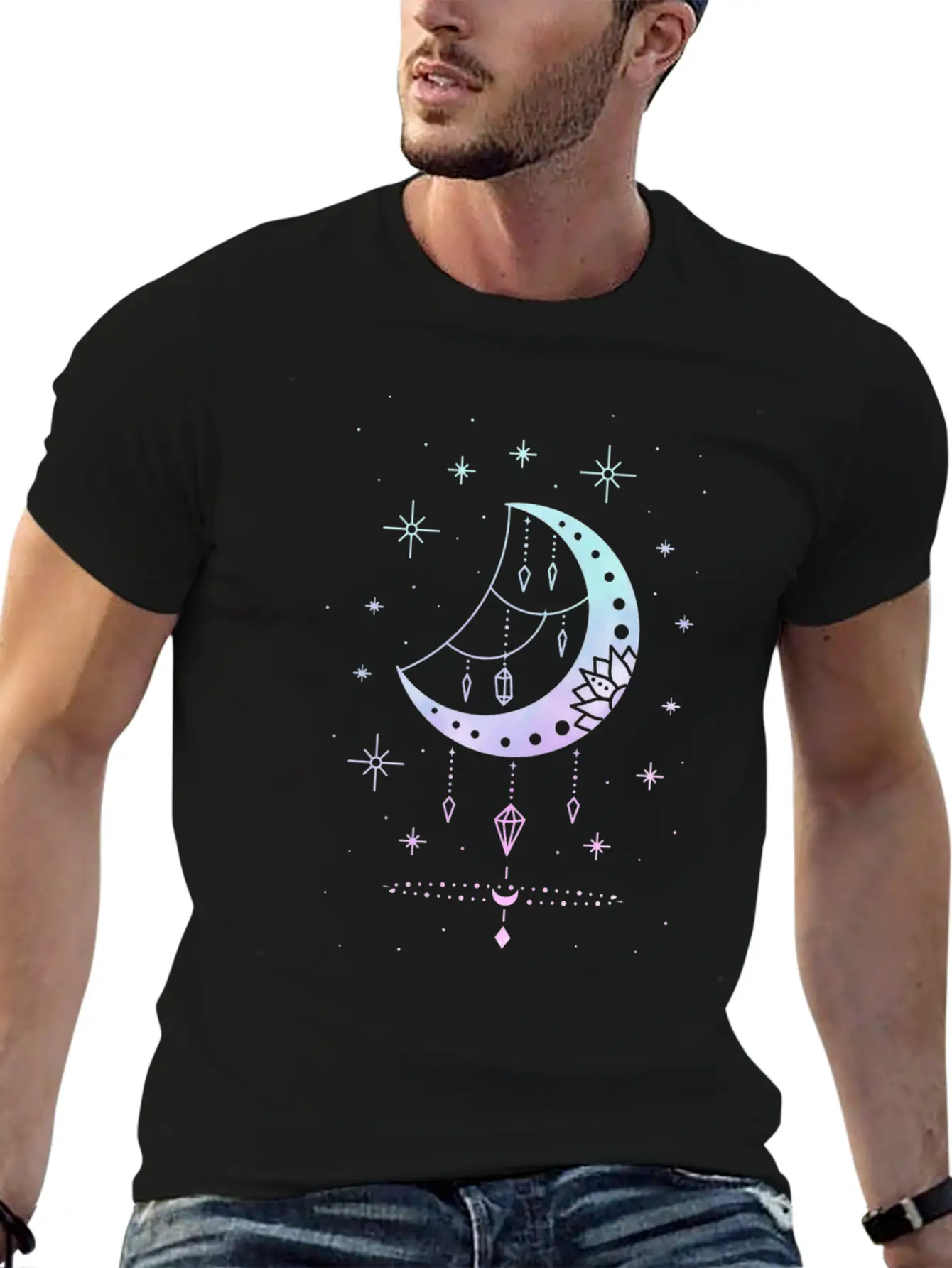 Cute Pastel Goth Moon Witchy Crescent Breathable Soft Cotton T-Shirt – Timeless Casual Look