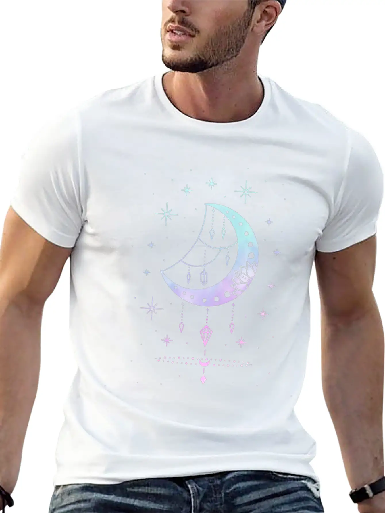 Cute Pastel Goth Moon Witchy Crescent Breathable Soft Cotton T-Shirt – Timeless Casual Look