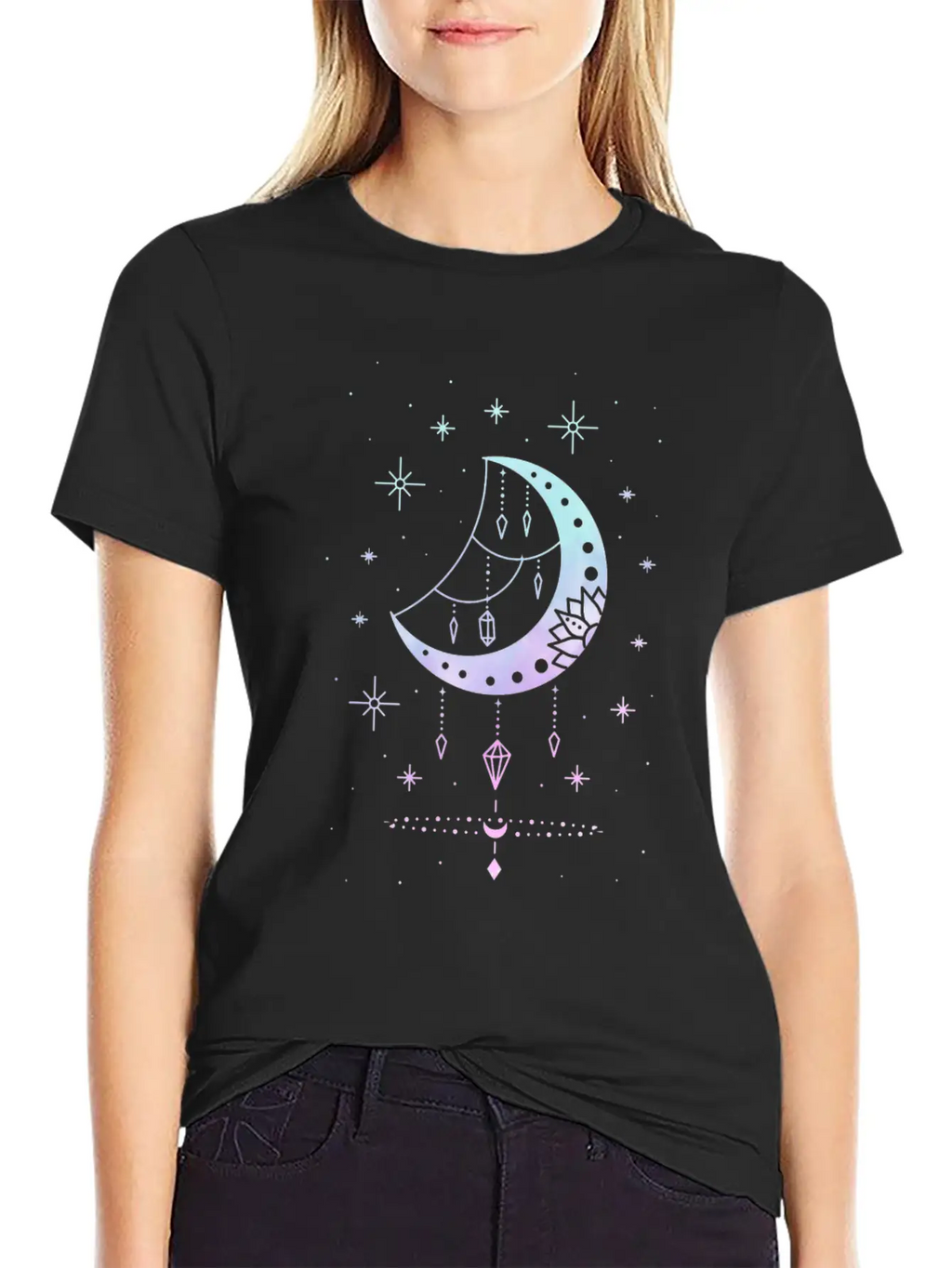 Cute Pastel Goth Moon Witchy Crescent Breathable Soft Cotton T-Shirt – Timeless Casual Look