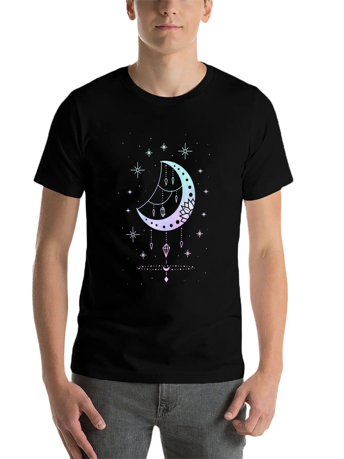 Cute Pastel Goth Moon Witchy Crescent Breathable Soft Cotton T-Shirt – Timeless Casual Look