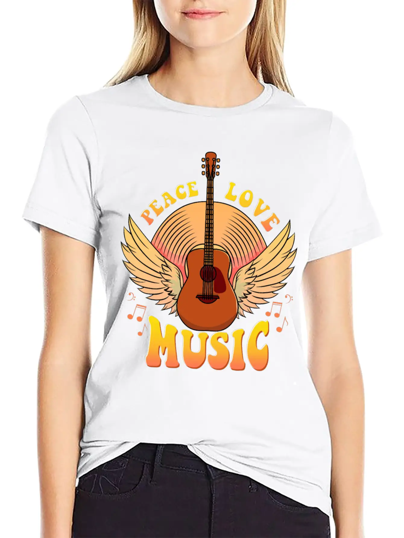 Cute Peace Love Music Hippie Hipster Festival Unisex Casual T-Shirt – Clean Design For Daily Comfort
