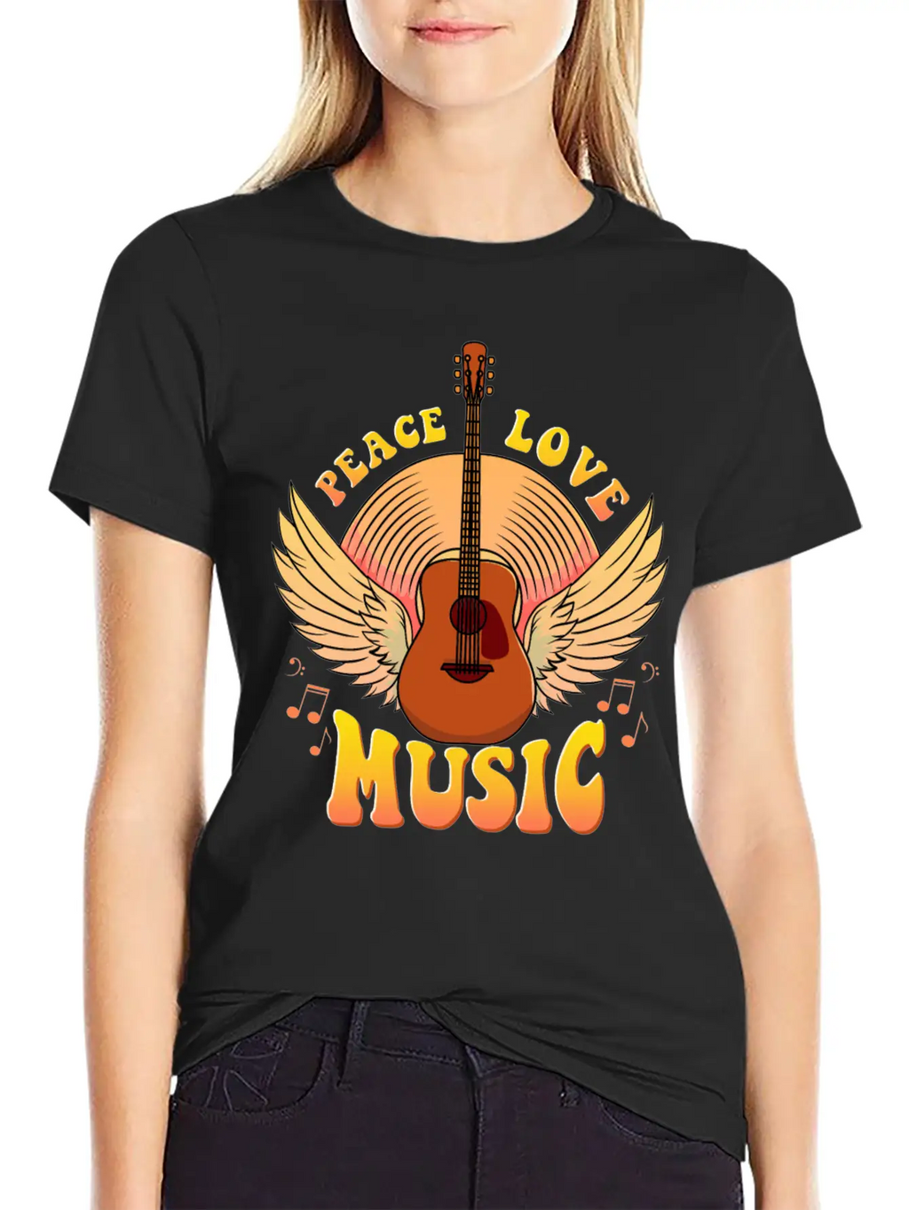 Cute Peace Love Music Hippie Hipster Festival Unisex Casual T-Shirt – Clean Design For Daily Comfort