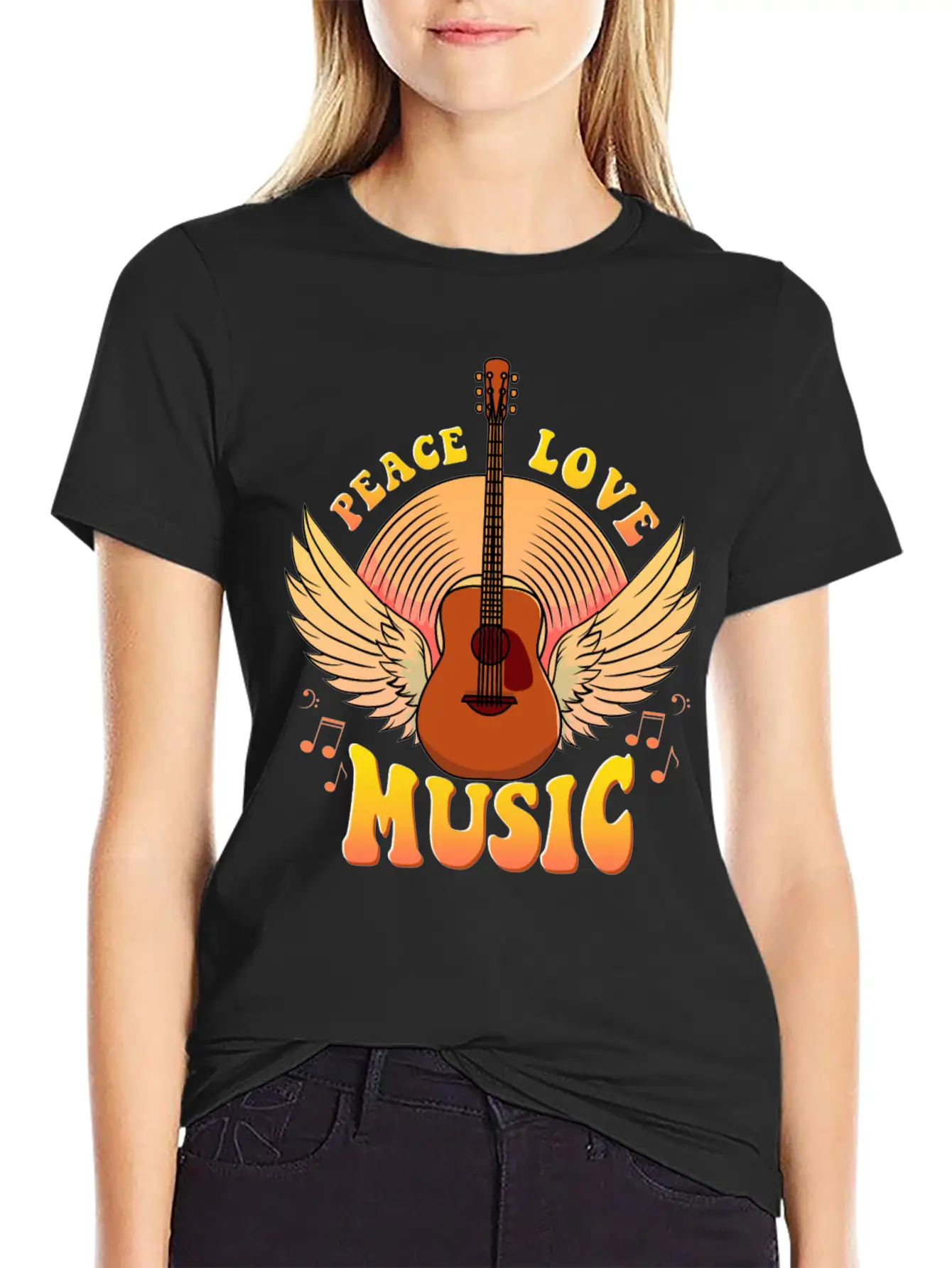 Cute Peace Love Music Hippie Hipster Festival Unisex Casual T-Shirt – Clean Design For Daily Comfort
