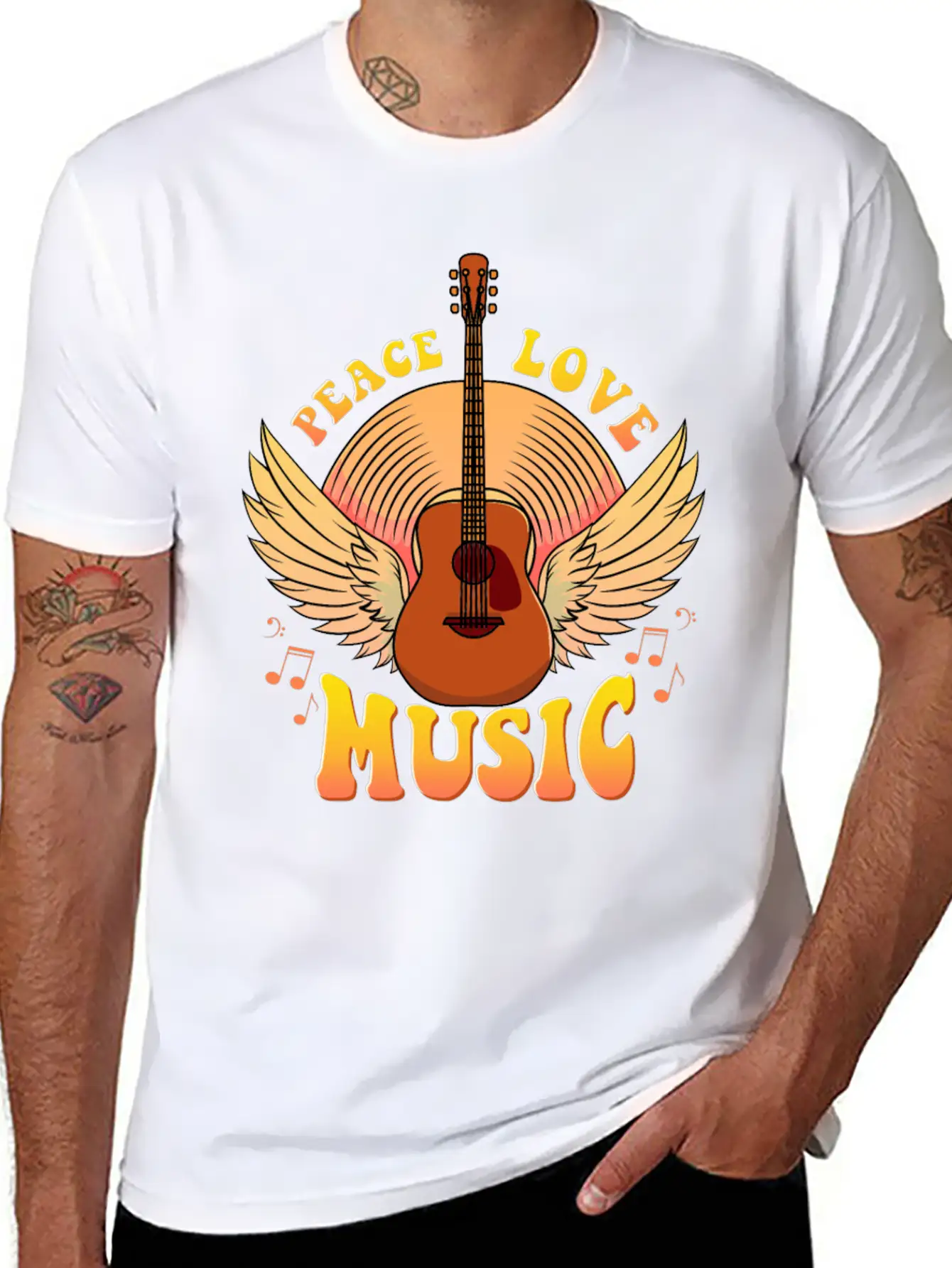 Cute Peace Love Music Hippie Hipster Festival Unisex Casual T-Shirt – Clean Design For Daily Comfort