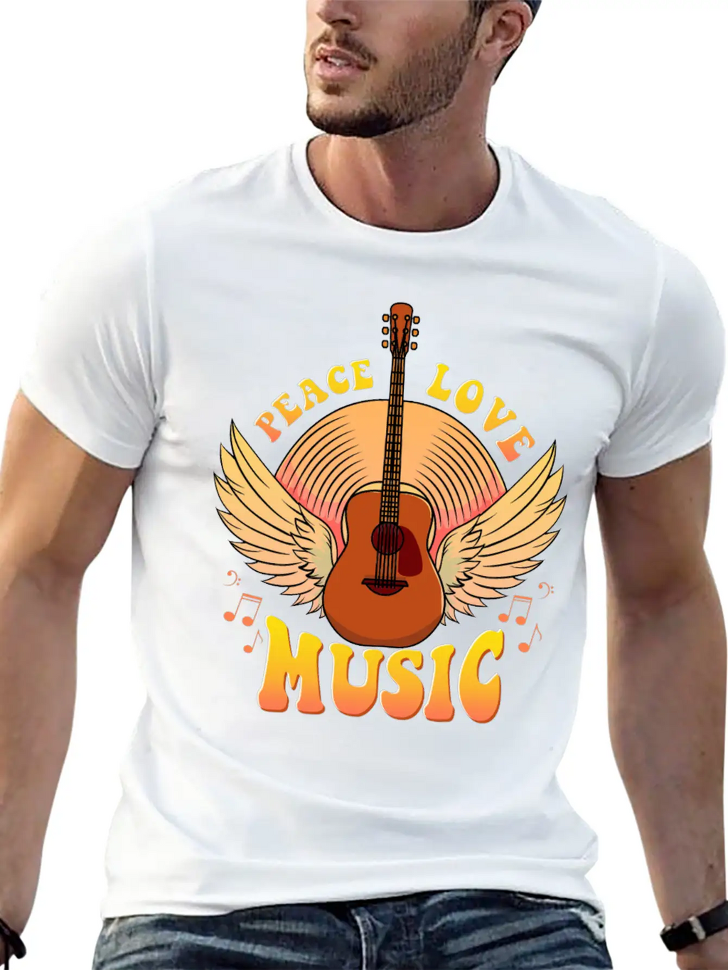 Cute Peace Love Music Hippie Hipster Festival Unisex Casual T-Shirt – Clean Design For Daily Comfort