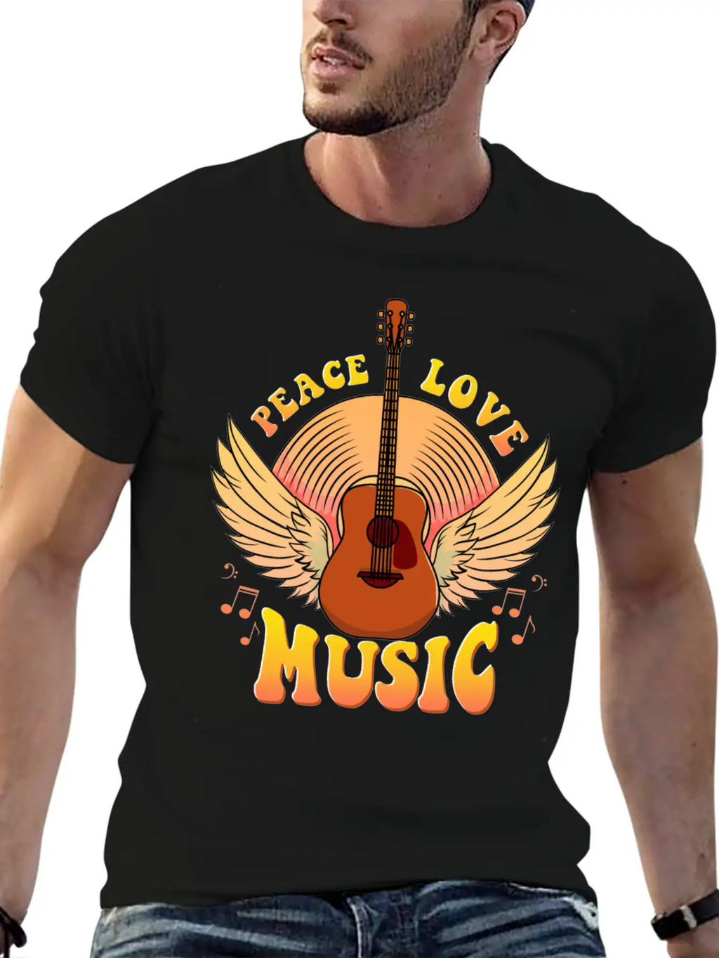 Cute Peace Love Music Hippie Hipster Festival Unisex Casual T-Shirt – Clean Design For Daily Comfort