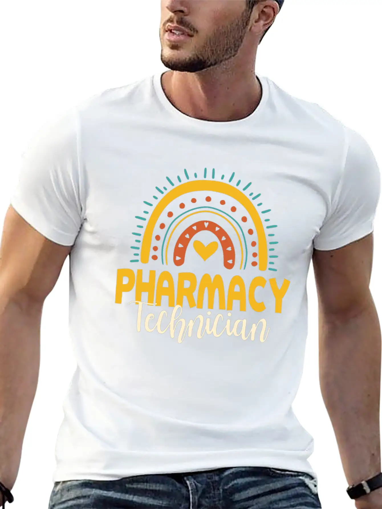 Cute Pharmacy Technician Rainbow Gift Idea Unisex Short Sleeve Soft Cotton T-Shirt – Casual Everyday Wear